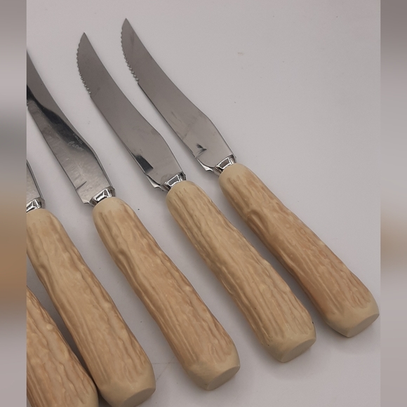 Vintage Cutron Steak Knives Blond Faux Stag Handles Set of 6 - Picture 3 of 4